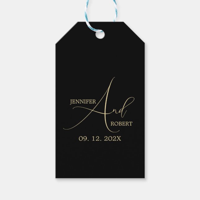 Minimalistic Gold Calligraphy Wedding Gift Tag (Front)