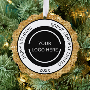 Minimalistic Gold Company Logo and Name  Tree Decoration Card