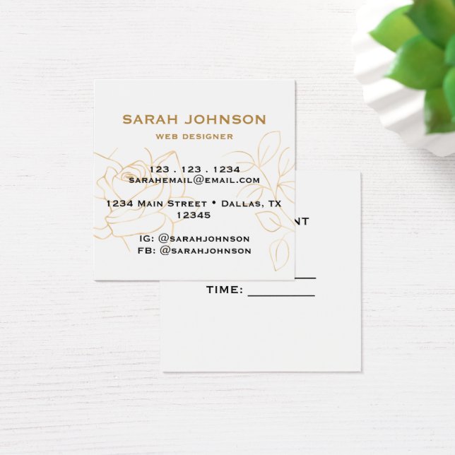 Minimalistic Golden Rose and Leave Profile Card (Desk)