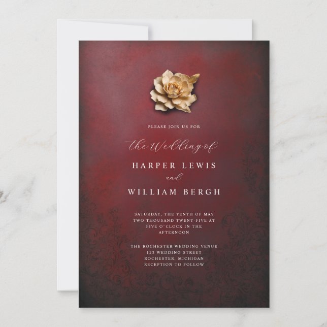 minimalistic golden rose wedding invitation (Front)