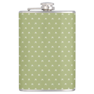 Minimalistic Green and White Monogram Hip Flask