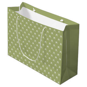 Minimalistic Green and White Monogram Large Gift Bag