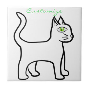 Minimalistic Green-eye Cat Thunder_Cove Tile