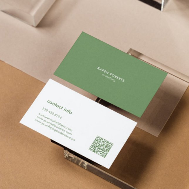 Minimalistic Green Linen White Typography Business Card (Creator Uploaded)
