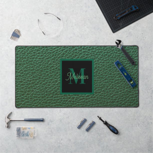 Minimalistic Green Monogram Name Desk Mat