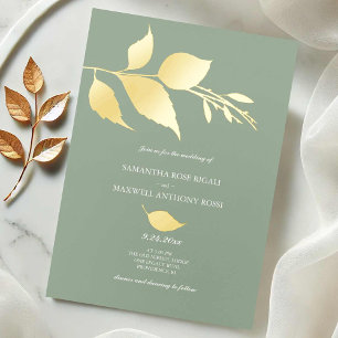 Minimalistic Green Wedding Foil Invitation