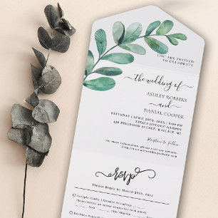 Minimalistic Greenery Foliage Wedding All In One I Invitation