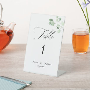 Minimalistic Greenery Wedding Table Number Pedestal Sign
