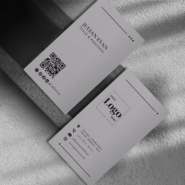 Minimalistic Grey LinkedIn QR Code Business Card (Creator Uploaded)