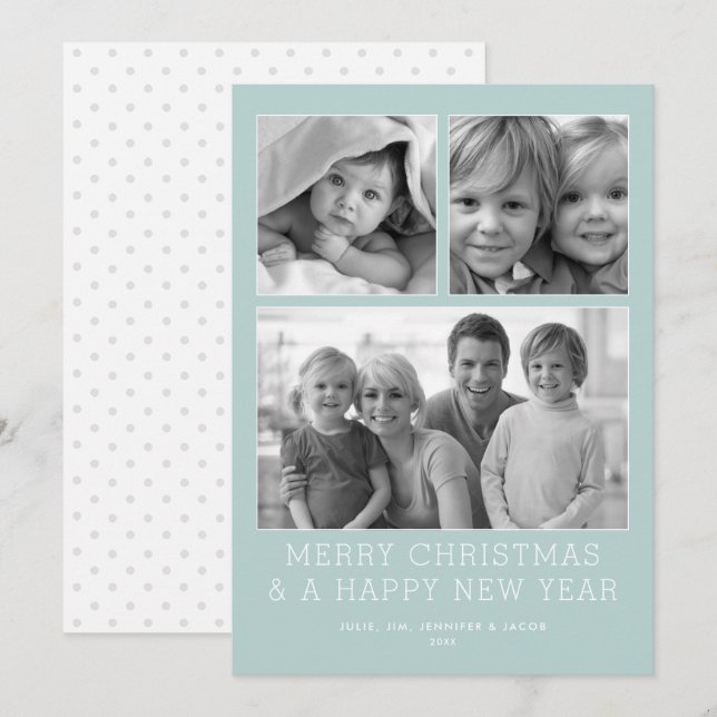 Minimalistic Grid 3 Photo Holiday Card (Front/Back)