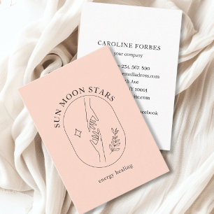 Minimalistic Hands, Star, Leafy, Line Art, Peach Business Card