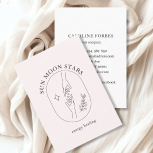 Minimalistic Hands, Star, Leafy, Line Art, Pink Business Card