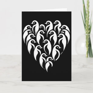 Minimalistic Heart-shaped Penguin Group Design For Card