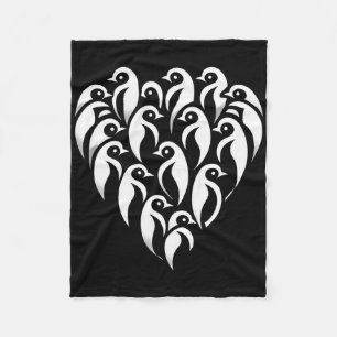 Minimalistic Heart-shaped Penguin Group Design For Fleece Blanket
