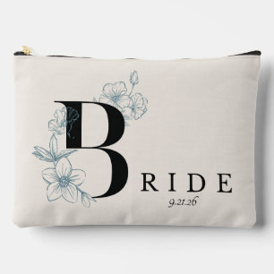 Minimalistic Ivory-Black Floral Caligraphy Bride  Accessory Pouch