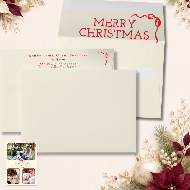 Minimalistic Ivory Red Bow Merry Christmas  Envelope (Creator Uploaded)