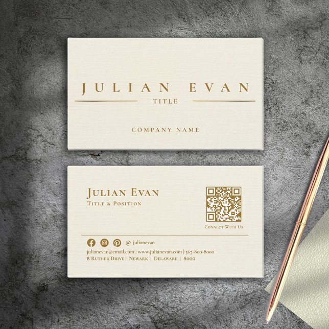 Minimalistic Ivory White Creamy Gold Professional Business Card (Creator Uploaded)