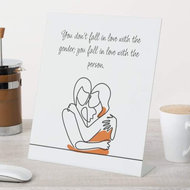 Minimalistic Line Art Lesbian Cuddling  Pedestal Sign (In SItu)