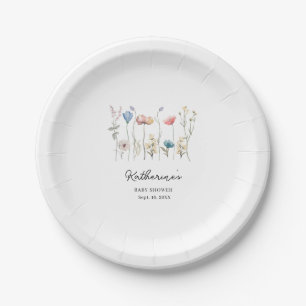  Minimalistic Long-Stem Wildflower Baby Shower Paper Plate