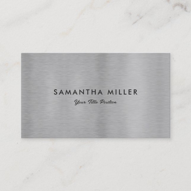 Minimalistic Luxury Metallic Silver Texture Business Card (Front)