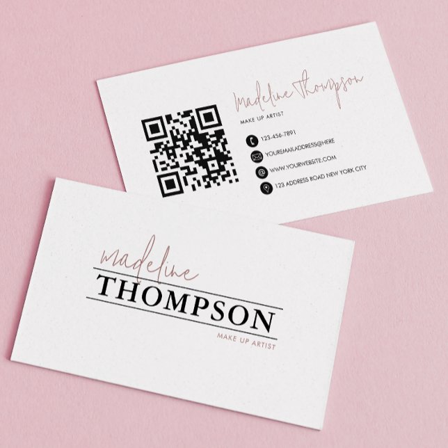 Minimalistic Mauve Typography Script QR Code Business Card (Creator Uploaded)