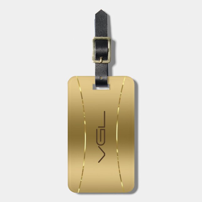 Minimalistic metallic gold background luggage tag (Front Vertical)