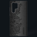 Minimalistic metallic gold background samsung gala galaxy case<br><div class="desc">Image of a dark grey metallic design brushed aluminium look with black floral paisley lace. Customisable and optional monogram</div>