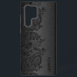 Minimalistic metallic gold background samsung gala galaxy case<br><div class="desc">Image of a dark grey metallic design brushed aluminium look with black floral paisley lace. Customisable and optional monogram</div>