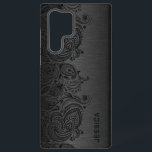 Minimalistic metallic gold background samsung gala samsung galaxy case<br><div class="desc">Image of a dark grey metallic design brushed aluminium look with black floral paisley lace. Customisable and optional monogram</div>