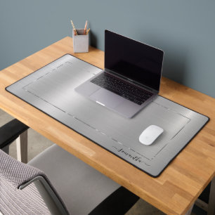 Minimalistic metallic silver texture silver frame desk mat
