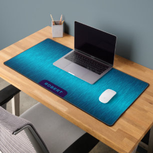 Minimalistic metallic turquoise brushed aluminium desk mat