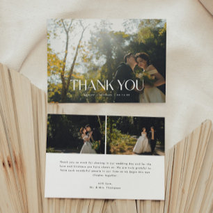 Minimalistic Modern 3-Photo Wedding Thank You Card