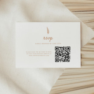 Minimalistic Modern Beige Leaf QR Code Wedding RSVP Card