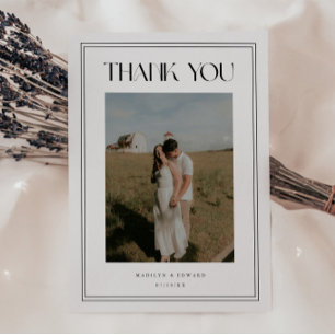 Minimalistic Modern Black & White Wedding Photo Thank You Card