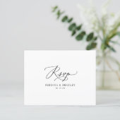 Minimalistic Modern Black & White Wedding RSVP Postcard (Standing Front)