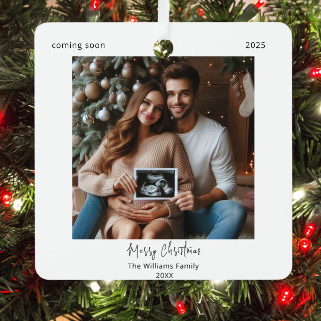 Minimalistic Modern Couple's Baby News Photo Metal Tree Decoration (Creator Uploaded)