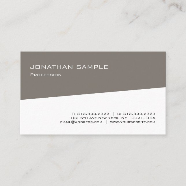 Minimalistic Modern Elegant Brown White Trendy Business Card (Front)