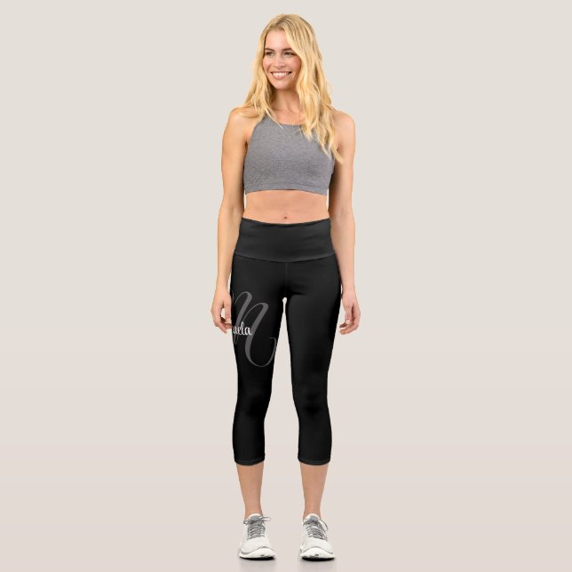 Minimalistic modern monogram initial name capri le leggings (Front)