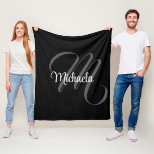 Minimalistic modern monogram initial name fleece blanket