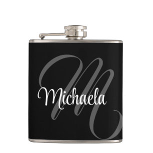 Minimalistic modern monogram initial name hip flask