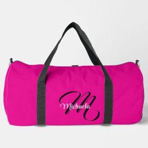 Minimalistic modern monogram initial name hot pink duffle bag