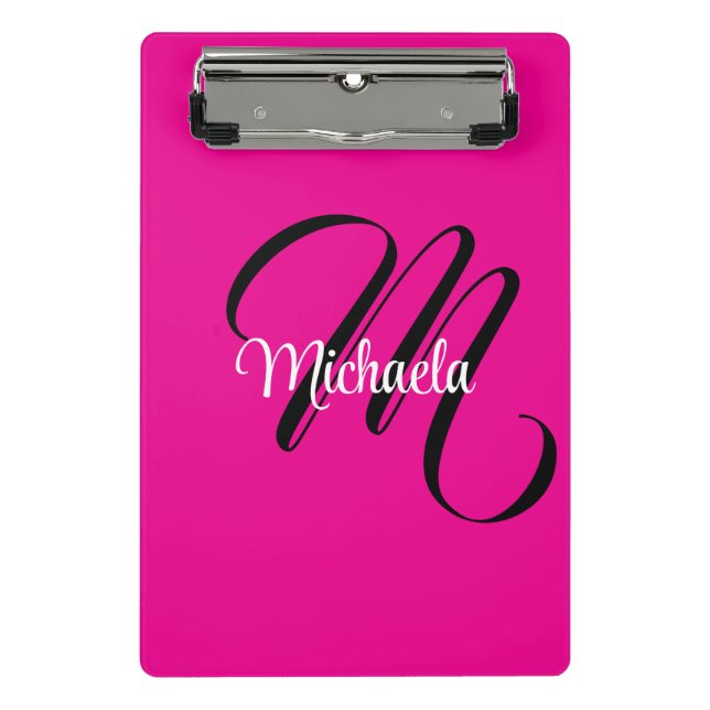 Minimalistic modern monogram initial name hot pink mini clipboard (Front)