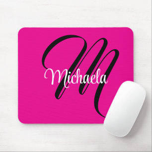 Minimalistic modern monogram initial name hot pink mouse pad