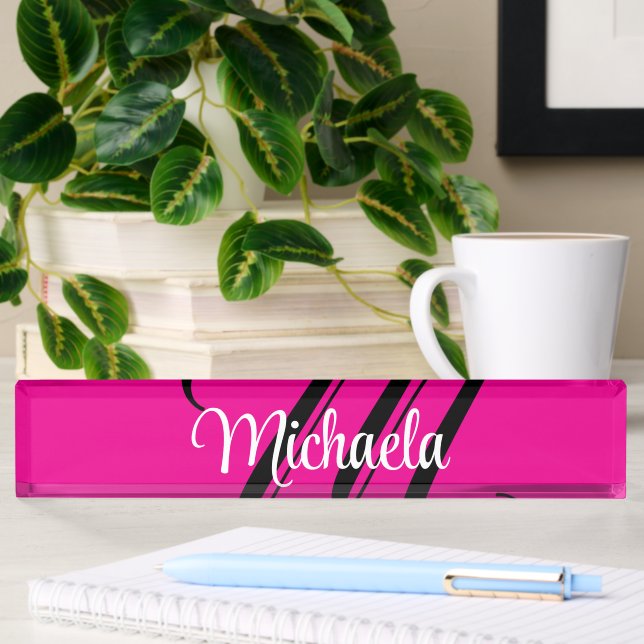 Minimalistic modern monogram initial name hot pink nameplate