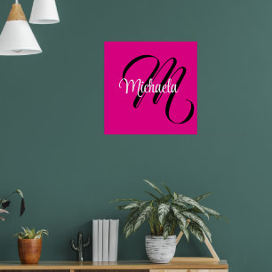 Minimalistic modern monogram initial name hot pink poster