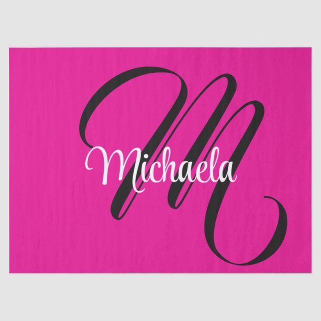 Minimalistic modern monogram initial name hot pink tissue paper (Front)