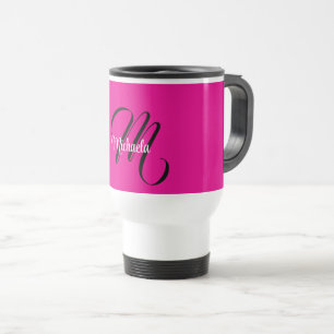 Minimalistic modern monogram initial name hot pink travel mug