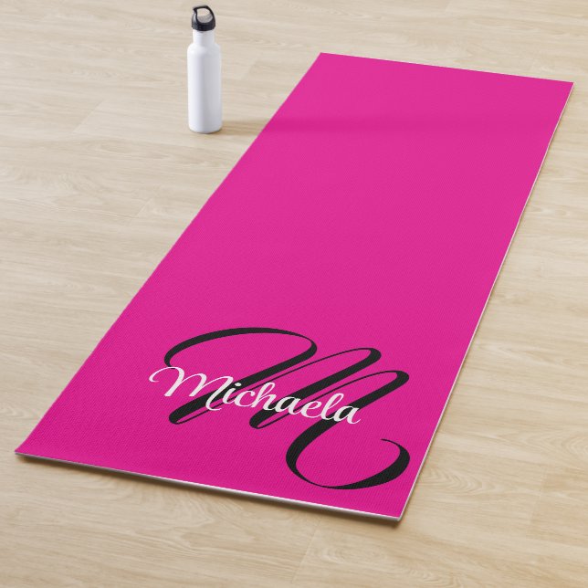 Minimalistic modern monogram initial name hot pink yoga mat (In Situ)