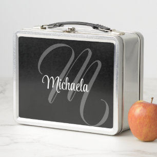 Minimalistic modern monogram initial name metal lu metal lunch box