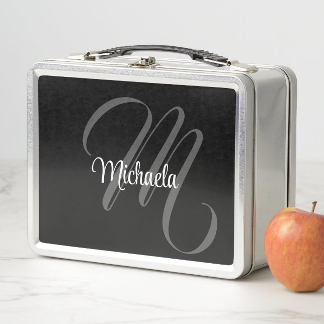 Minimalistic modern monogram initial name metal lunch box (In Situ)